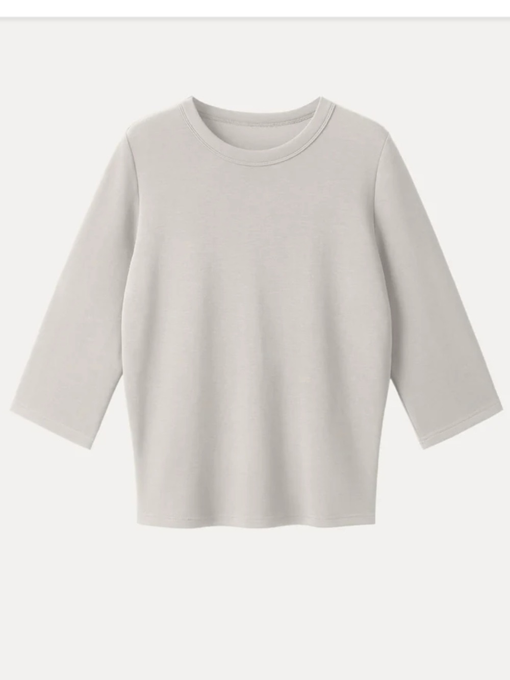 NWT   OGL Luxuriously Soft Crewneck Top with Three-Quarter Sleeved in Ash Ivory